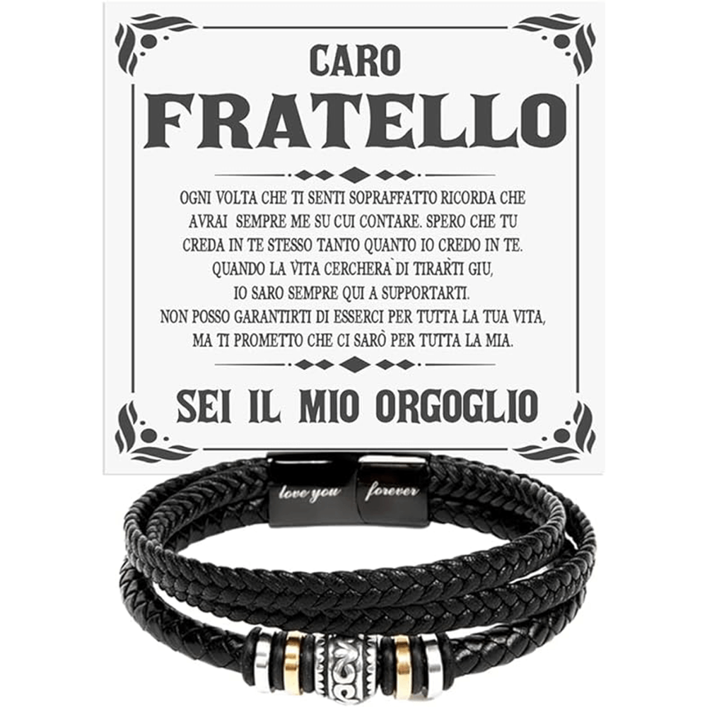 Bracciale Pelle Intrecciata A mio Fratello- Sei il mio Orgoglio.