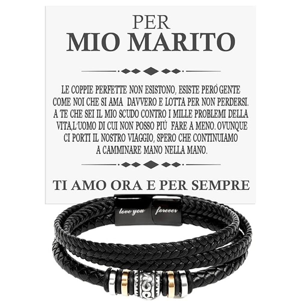 Bracciale Pelle Intrecciata Per mio Marito - Ti Amo ora e per Sempre.