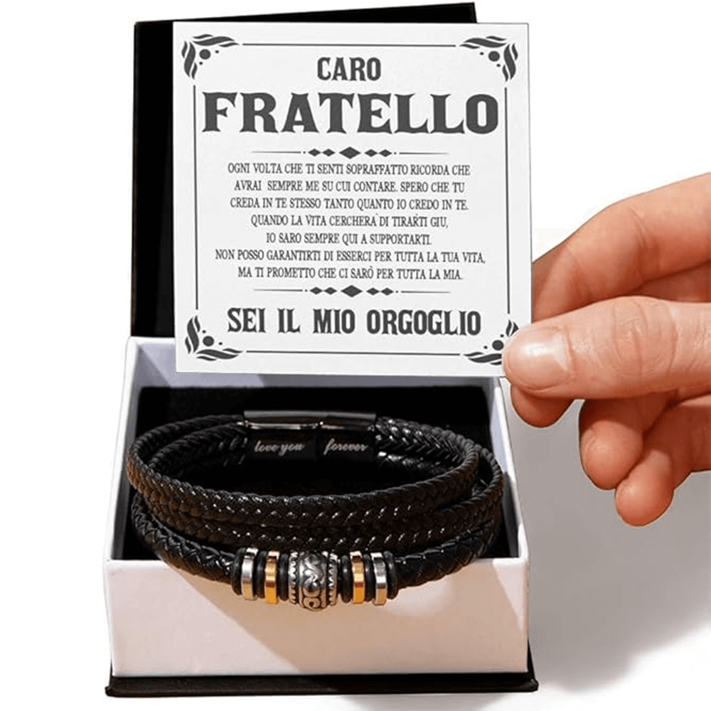 Bracciale Pelle Intrecciata A mio Fratello- Sei il mio Orgoglio.