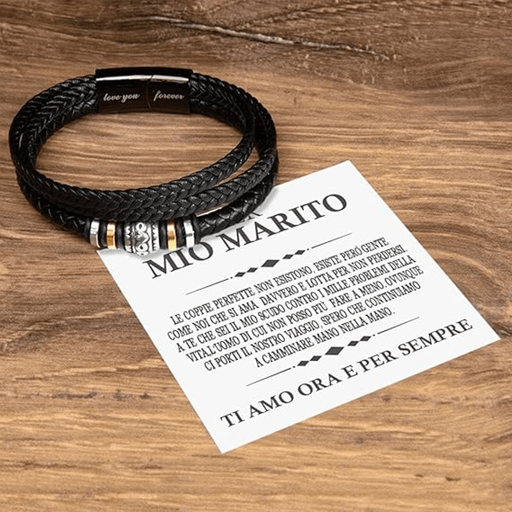 Bracciale Pelle Intrecciata Per mio Marito - Ti Amo ora e per Sempre.