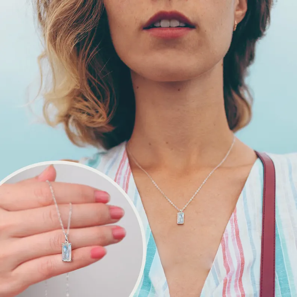 Collana Pietra di Luna Rettangolare in Argento Sterling 925 - Alla mia collega