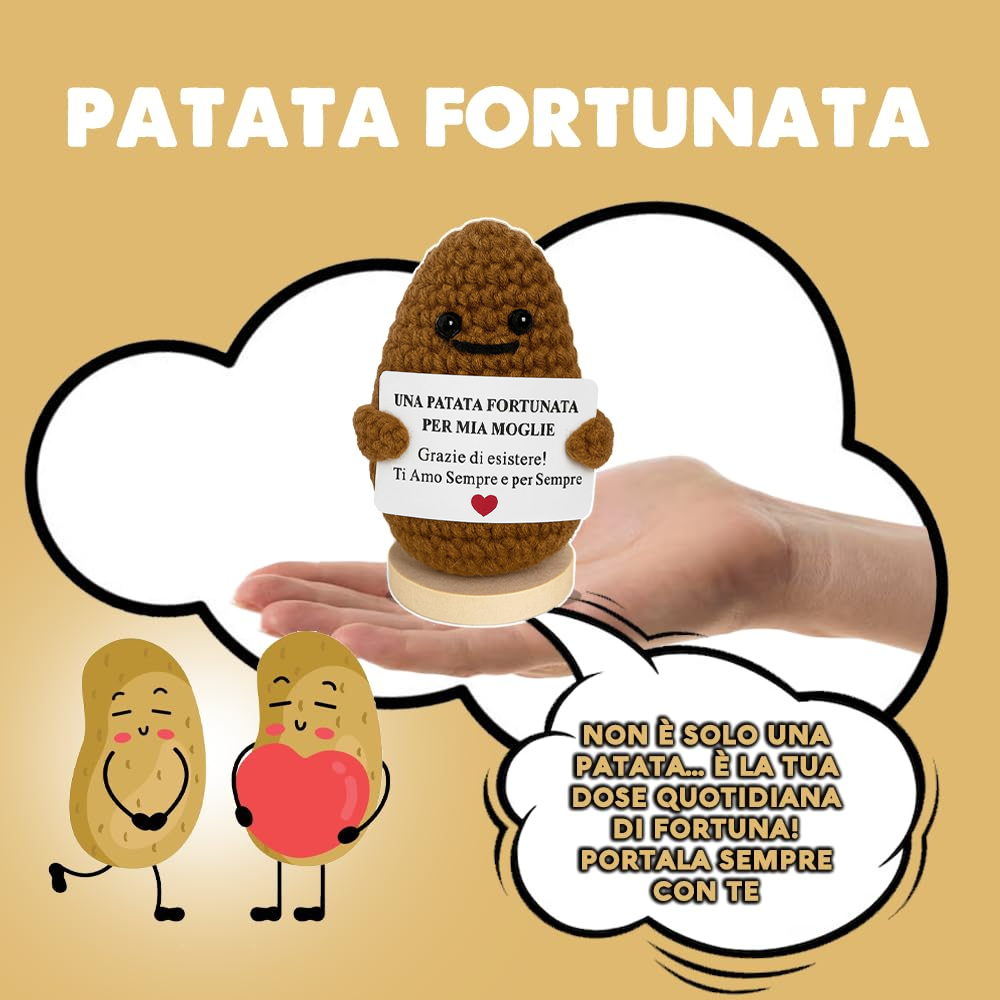 Peluche Crochet con Base in Legno - Patata Fortunata per Mia Moglie