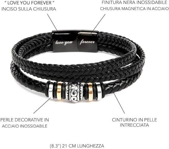 Bracciale Pelle Intrecciata Per mio Marito - Ti Amo ora e per Sempre.