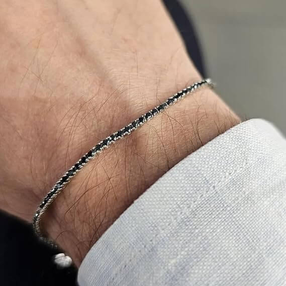 Bracciale Tennis Nero in Argento Sterling 925 - All'Uomo della Mia Vita