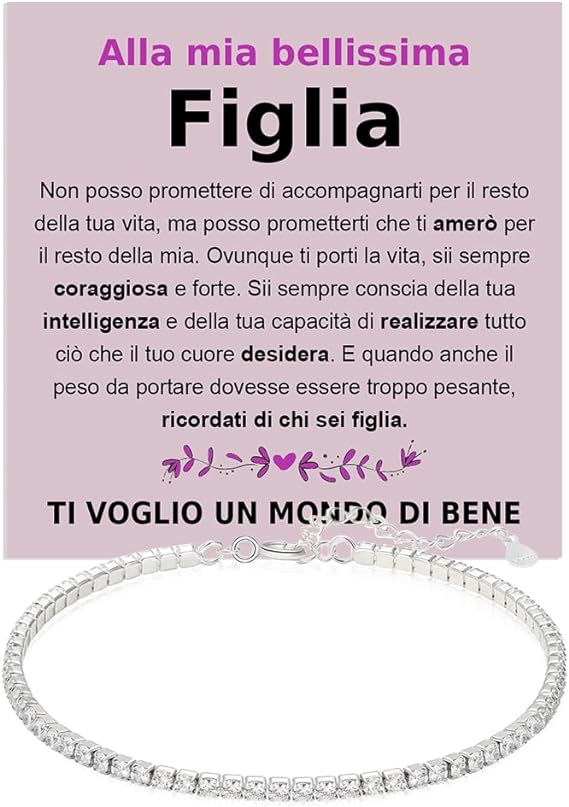Bracciale Tennis A mia Figlia in Argento Sterling 925 - Ti voglio un Mondo di Bene.