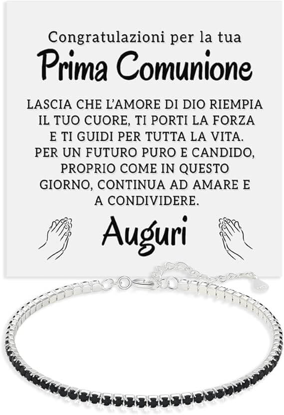 Bracciale Tennis Nero in Argento Sterling 925 - Prima Comunione
