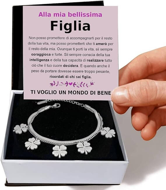 Bracciale Quadrifoglio A mia Figlia -  Ti voglio un Mondo di Bene.
