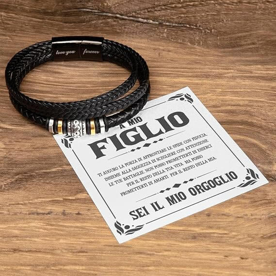 Bracciale Pelle Intrecciata A mio Figlio - Sei il mio Orgoglio.