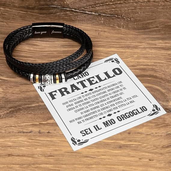Bracciale Pelle Intrecciata A mio Fratello- Sei il mio Orgoglio.