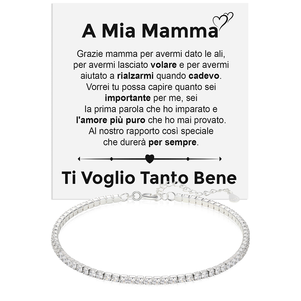 Bracciale Tennis in Argento Sterling 925 A mia Mamma - Ti voglio tanto bene.