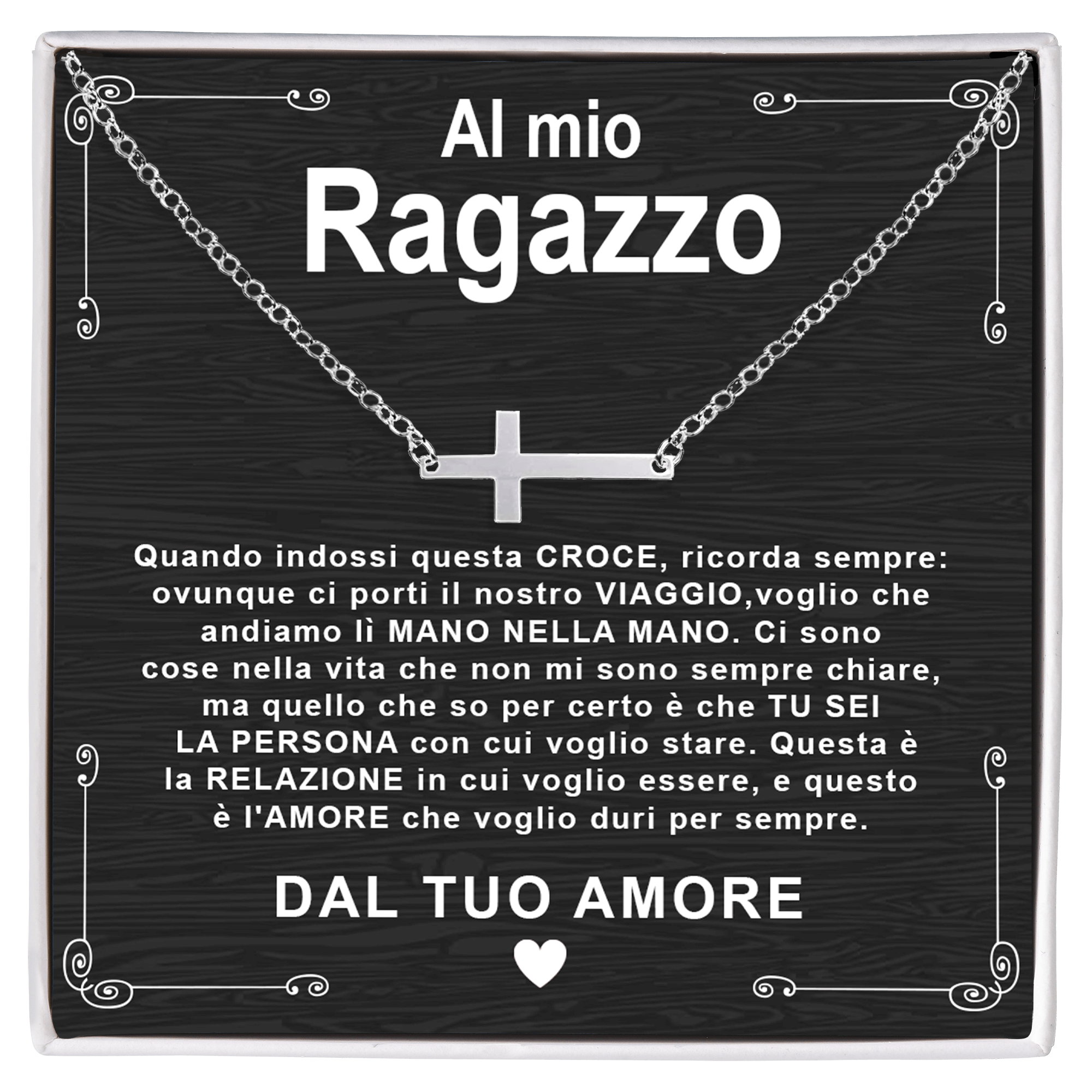 Collana Croce orizzontale - Al mio Ragazzo, dal tuo Amore.