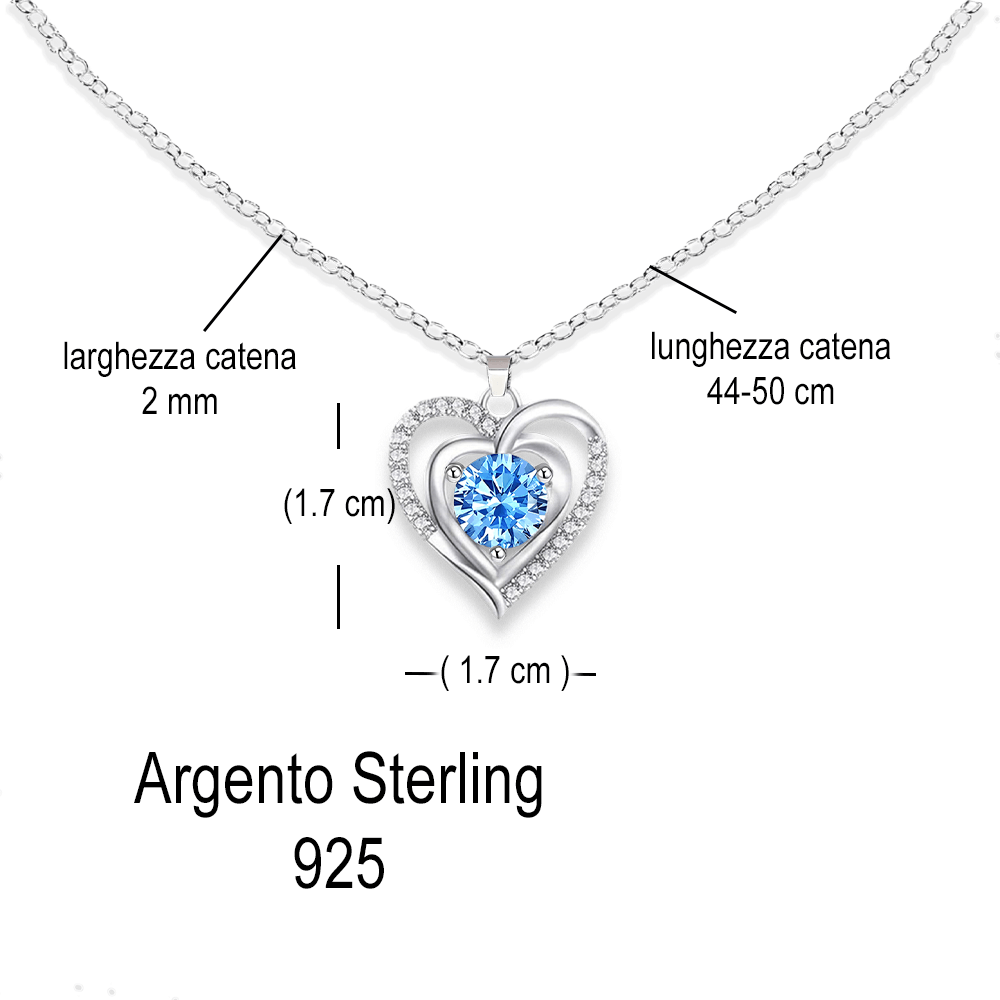 Collana Donna Cuore con Pietra Azzurra - Argento Sterling 925