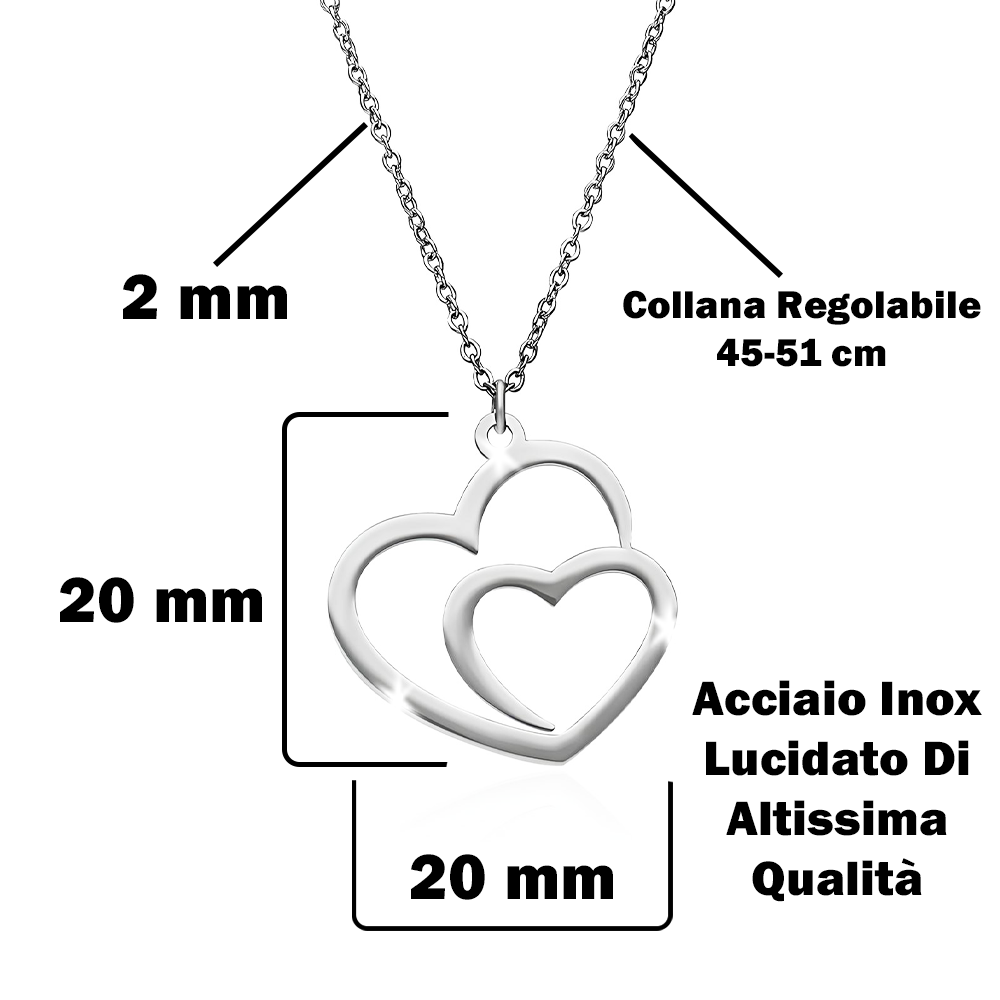Collana Due Cuori Uniti in Argento Sterling 925 - A mia mamma