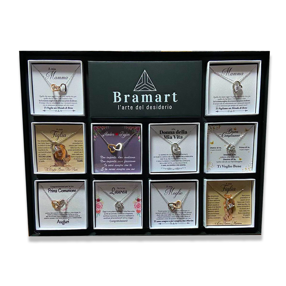 Espositore da Banco in Cartone Rigido – Per 10 Gioielli con Dedica (Vendita al Dettaglio)