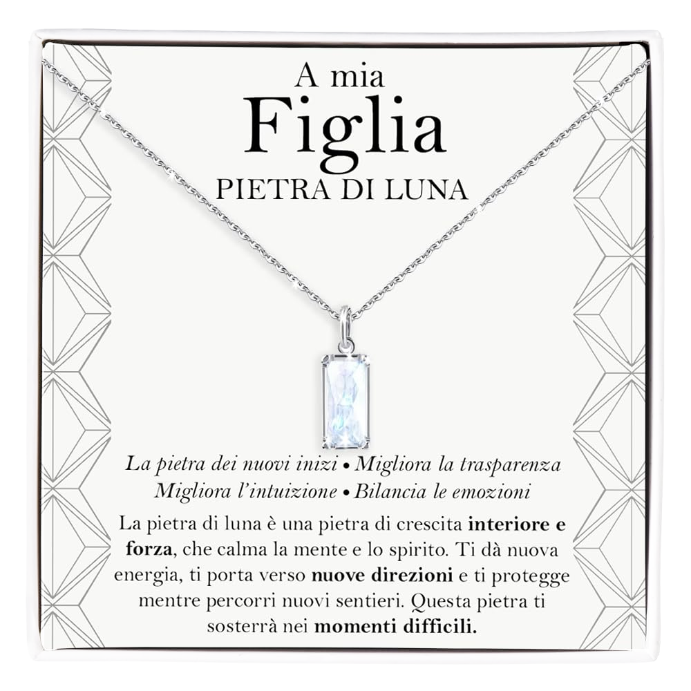 Collana Pietra di Luna Rettangolare in Argento Sterling 925 - A mia Figlia