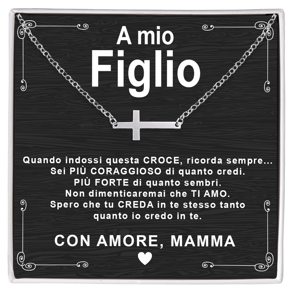 Collana Croce orizzontale - A Mio Figlio, con Amore Mamma.