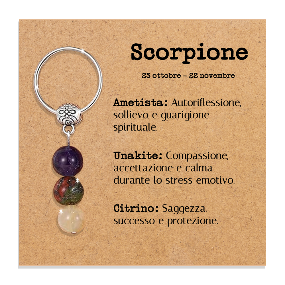 Portachiavi Con Cristalli Naturali Curativi - Segni Zodiacali - Scorpione