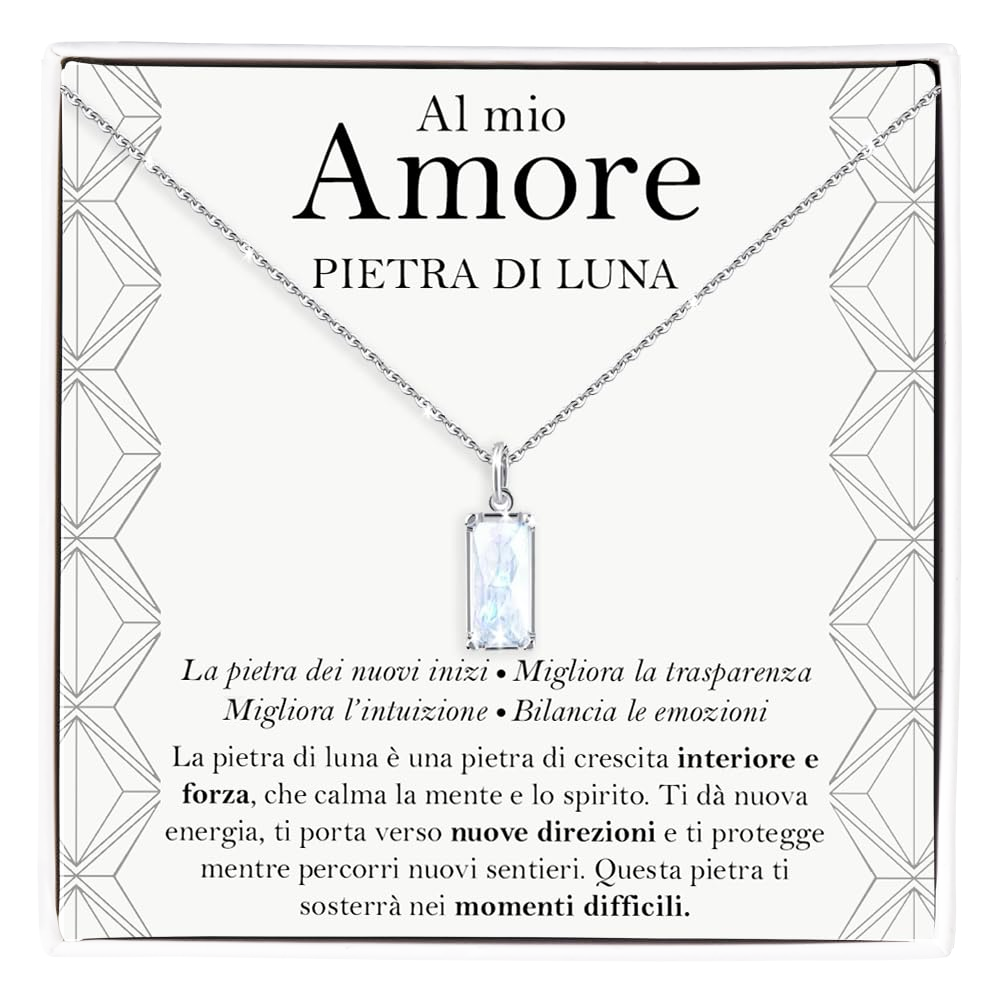Collana Pietra di Luna Rettangolare in Argento Sterling 925 - Al mio Amore