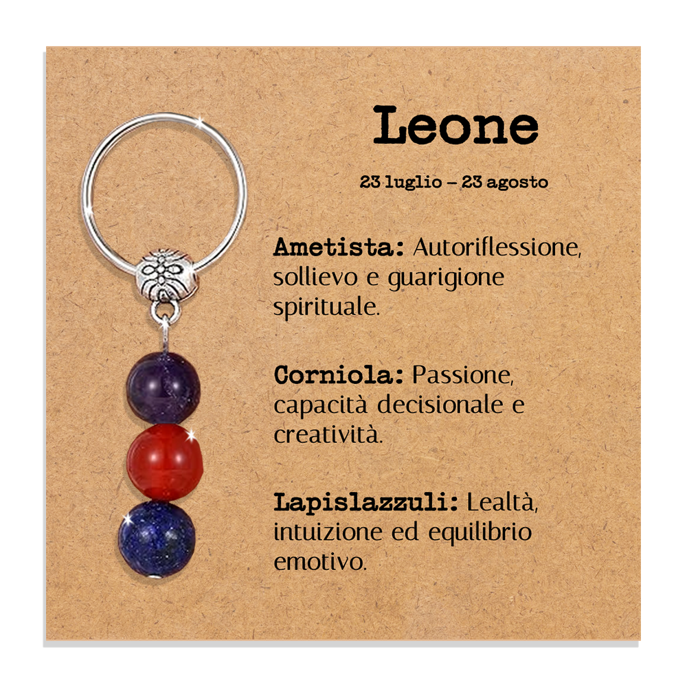 Portachiavi Con Cristalli Naturali Curativi - Segni Zodiacali - Leone