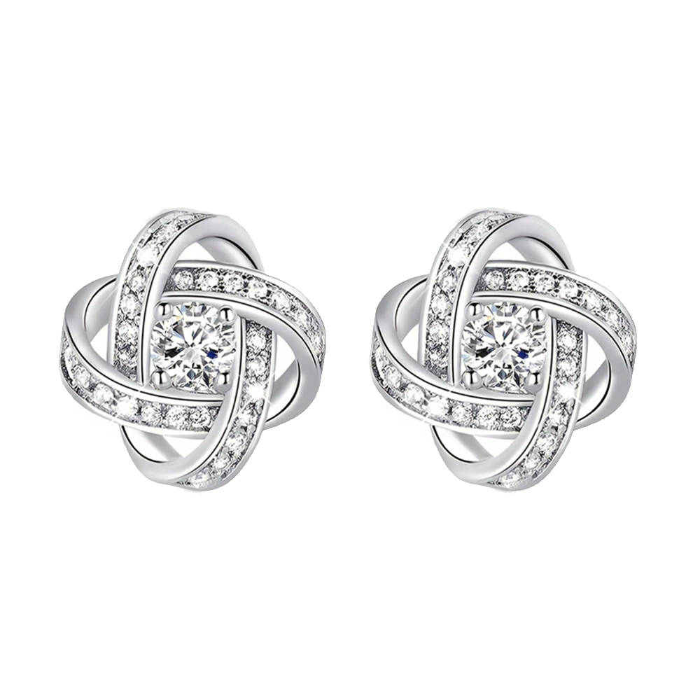 Orecchini Nodo con Pietra Donna in Acciaio chirurgico con Finitura in Oro Bianco 18k