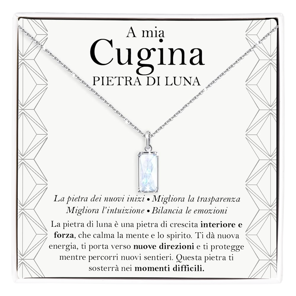 Collana Pietra di Luna Rettangolare in Argento Sterling 925 - A mia Cugina
