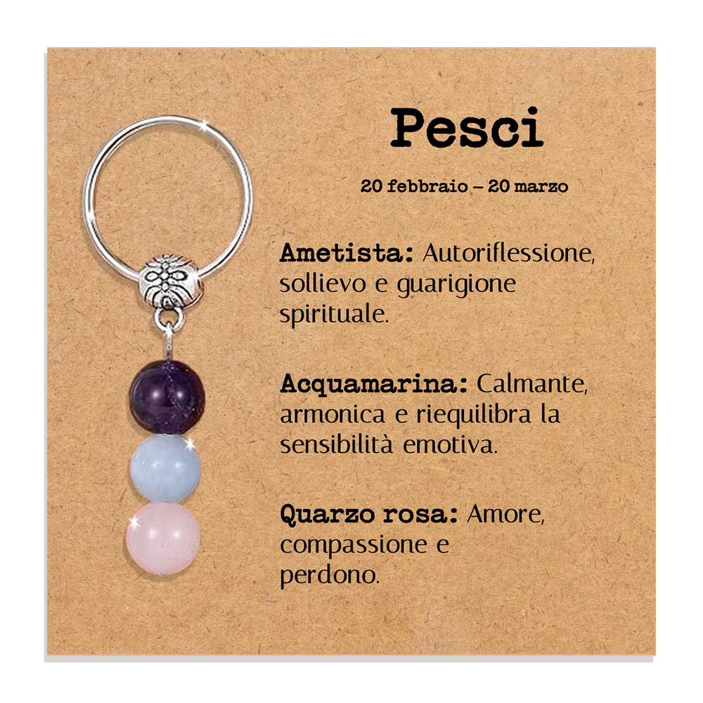 Portachiavi Con Cristalli Naturali Curativi - Segni Zodiacali - Pesci
