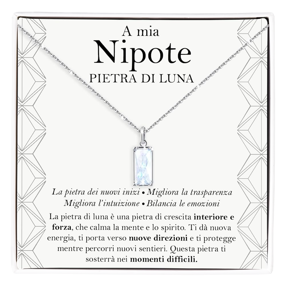 Collana Pietra di Luna Rettangolare in Argento Sterling 925 - A mia Nipote