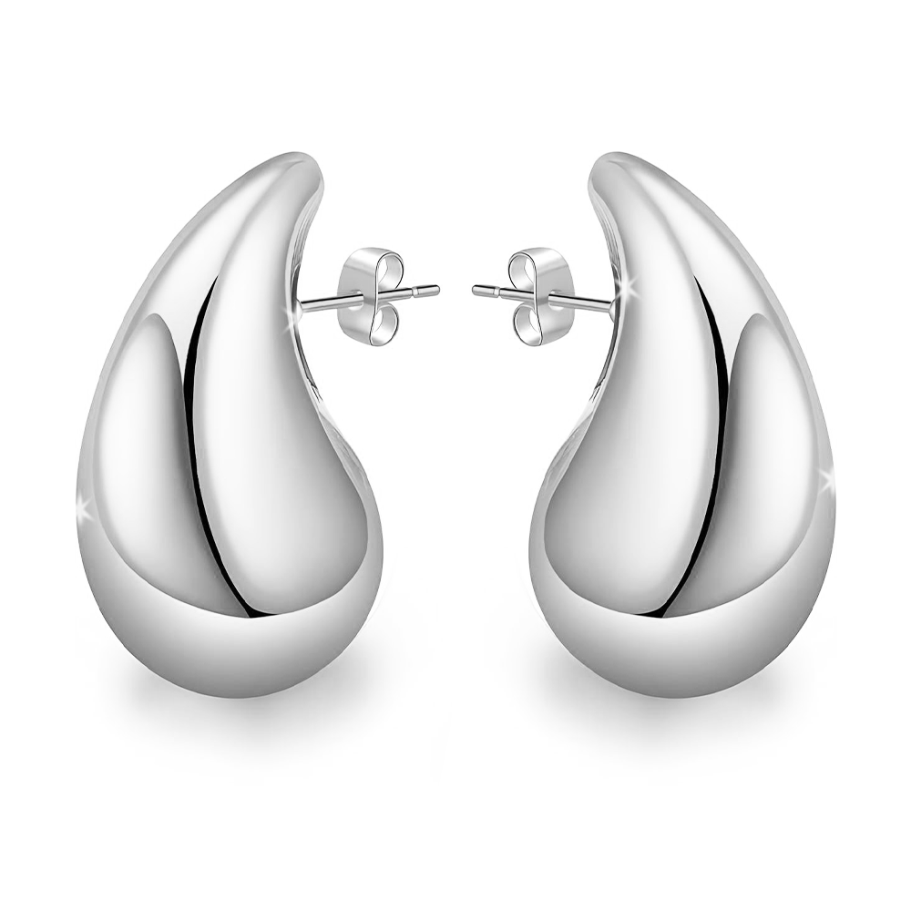 Orecchini a Goccia Donna in Acciaio chirurgico con Finitura in Oro Bianco 18k