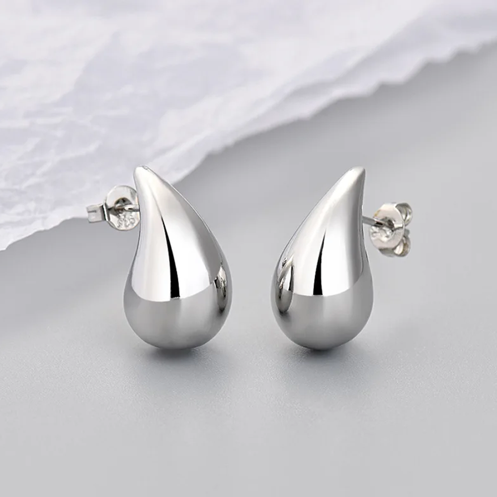 Orecchini a Goccia Donna in Acciaio chirurgico con Finitura in Oro Bianco 18k