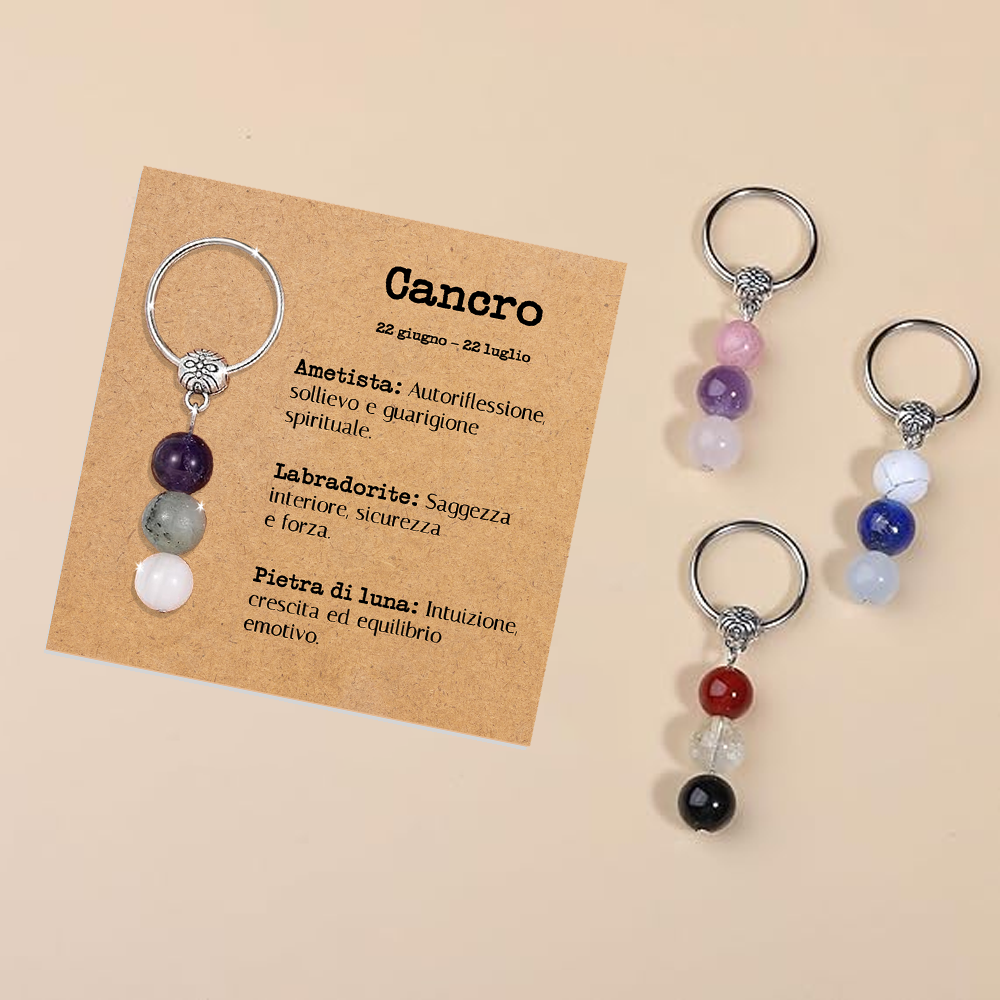 Portachiavi Con Cristalli Naturali Curativi - Segni Zodiacali - Cancro