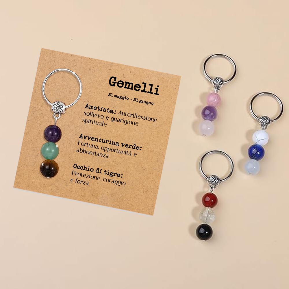 Portachiavi Con Cristalli Naturali Curativi - Segni Zodiacali - Gemelli