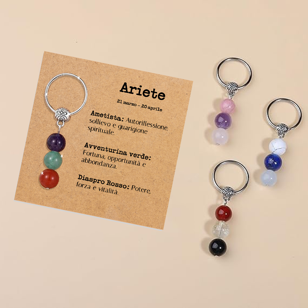 Portachiavi Con Cristalli Naturali Curativi - Segni Zodiacali - Ariete