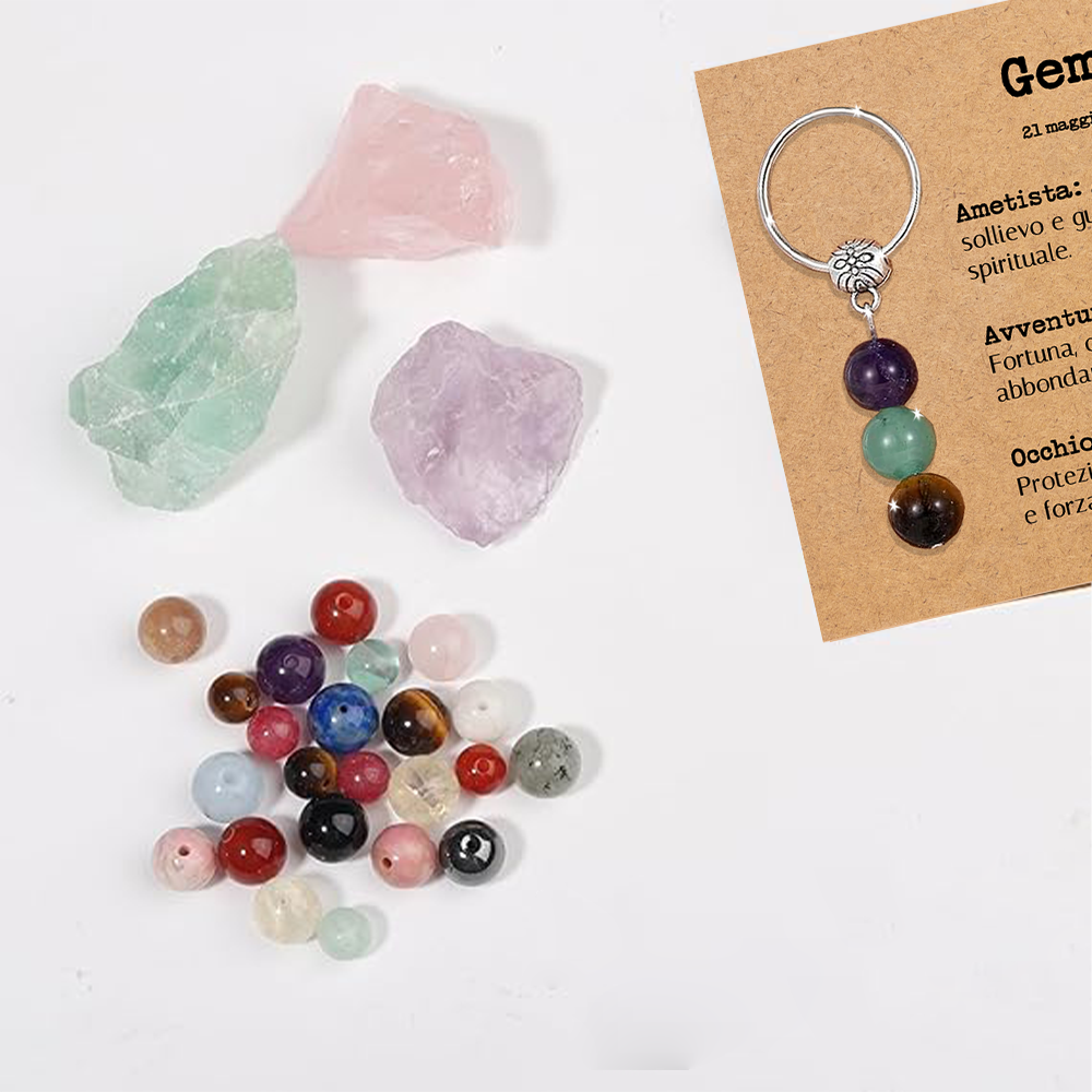 Portachiavi Con Cristalli Naturali Curativi - Segni Zodiacali - Gemelli