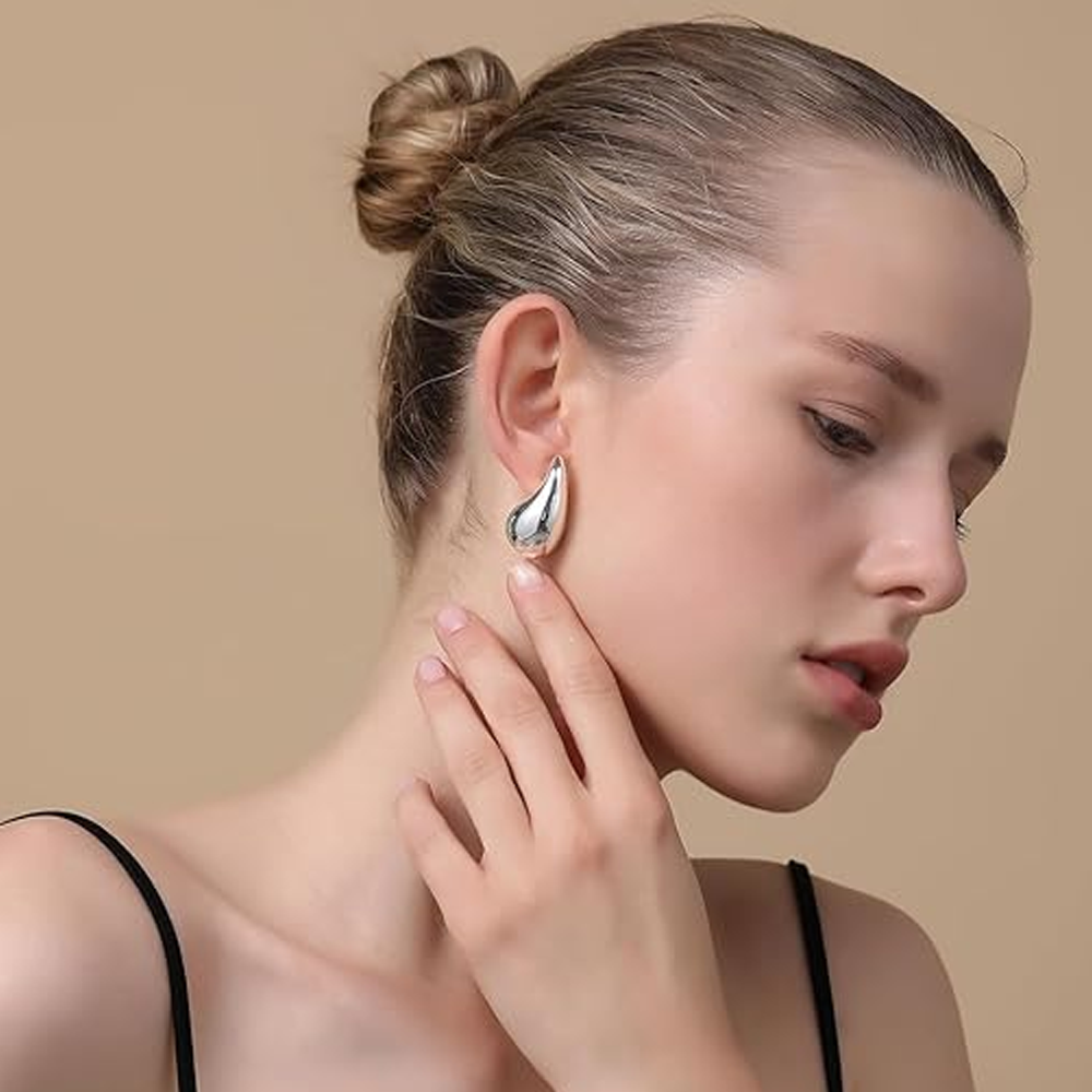 Orecchini a Goccia Donna in Acciaio chirurgico con Finitura in Oro Bianco 18k