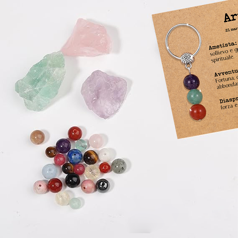 Portachiavi Con Cristalli Naturali Curativi - Segni Zodiacali - Ariete