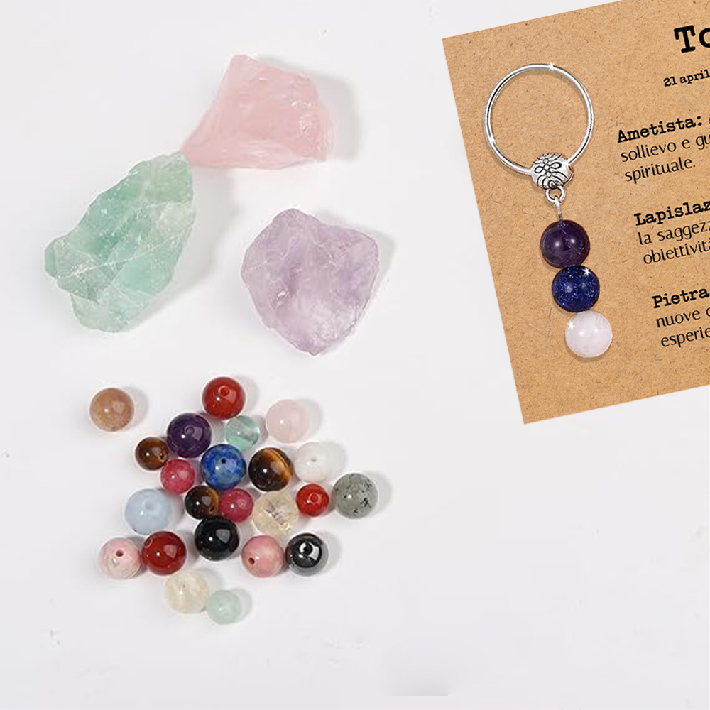 Portachiavi Con Cristalli Naturali Curativi - Segni Zodiacali - Toro