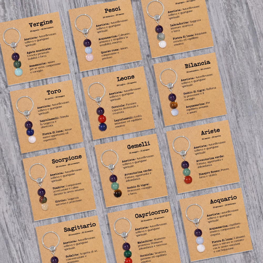 Portachiavi Con Cristalli Naturali Curativi - Segni Zodiacali - Sagittario