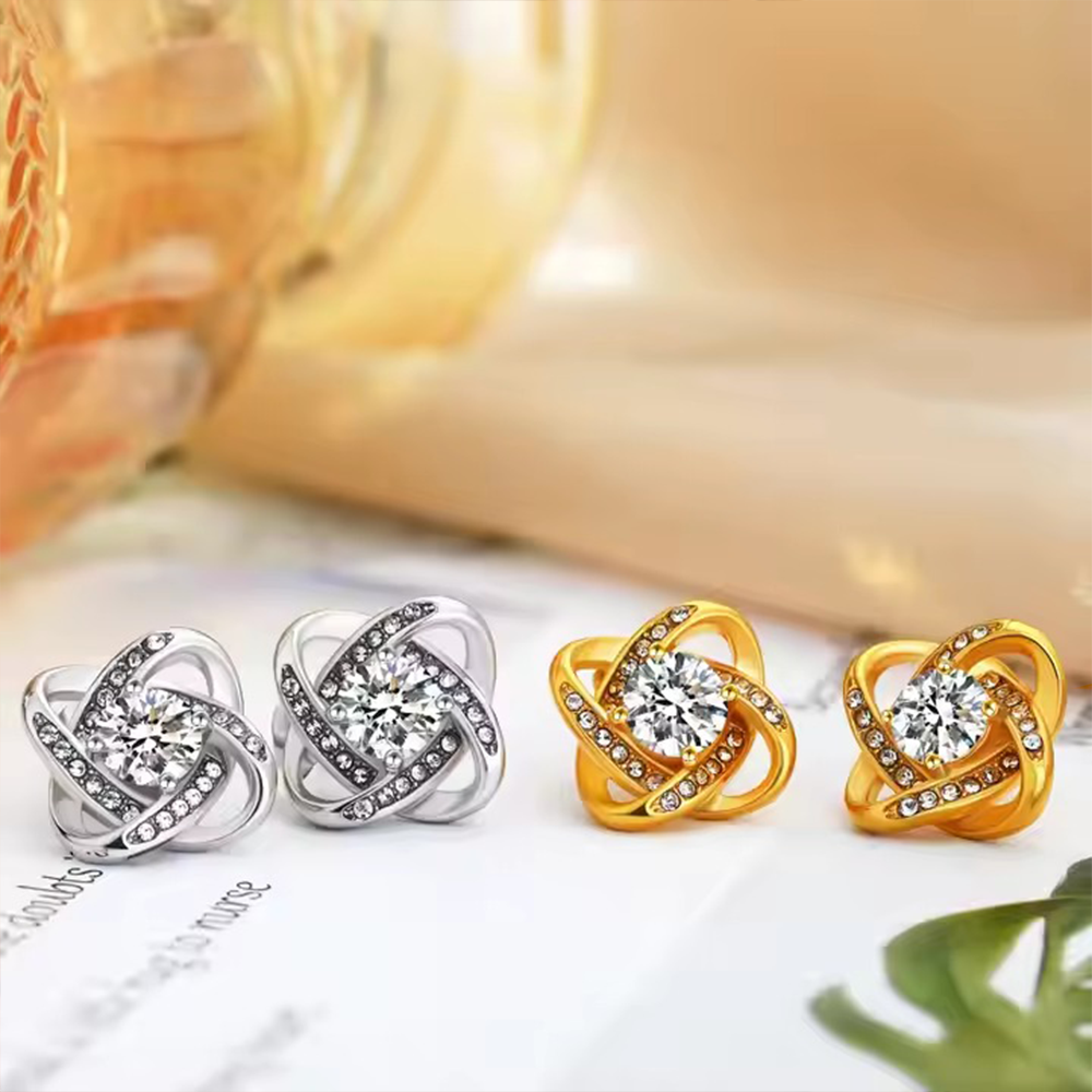 Orecchini Nodo con Pietra Donna in Acciaio chirurgico con Finitura in Oro Bianco 18k