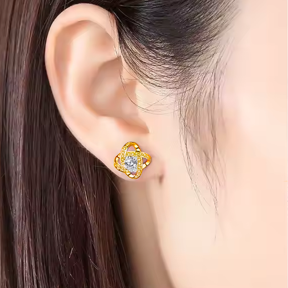 Orecchini Nodo con Pietra Donna in Acciaio chirurgico con Finitura in Oro 18k