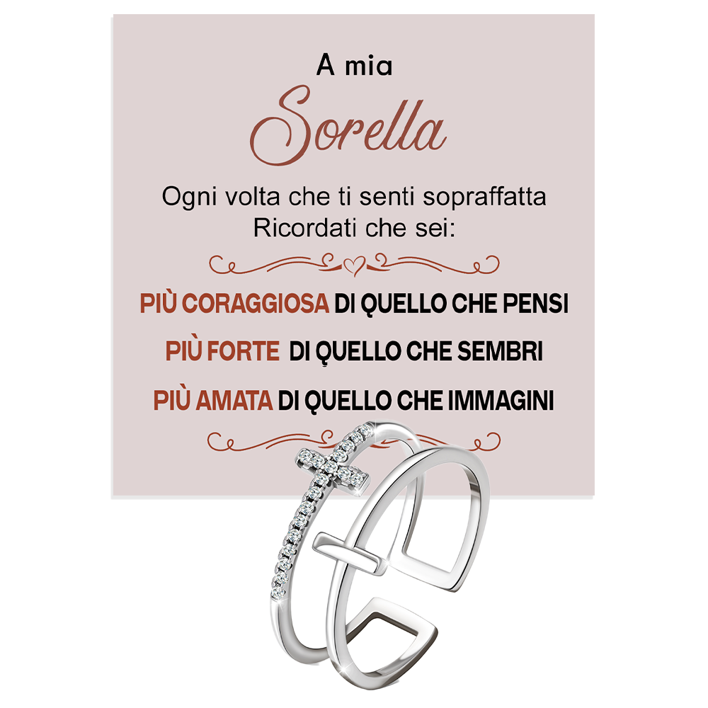 Anello da Donna in Argento Sterling 925 Per mia Sorella - Croce