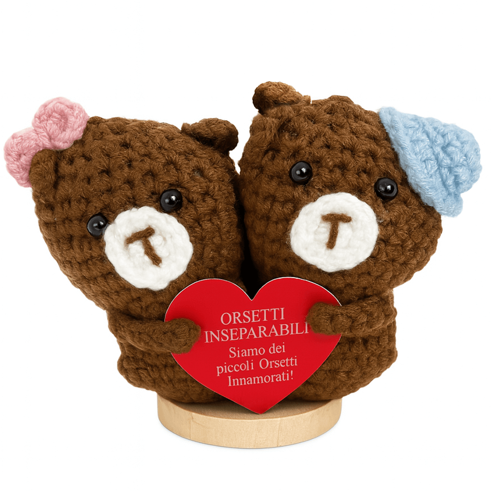 Peluche Crochet con Base in Legno - Orsetti Inseparabili
