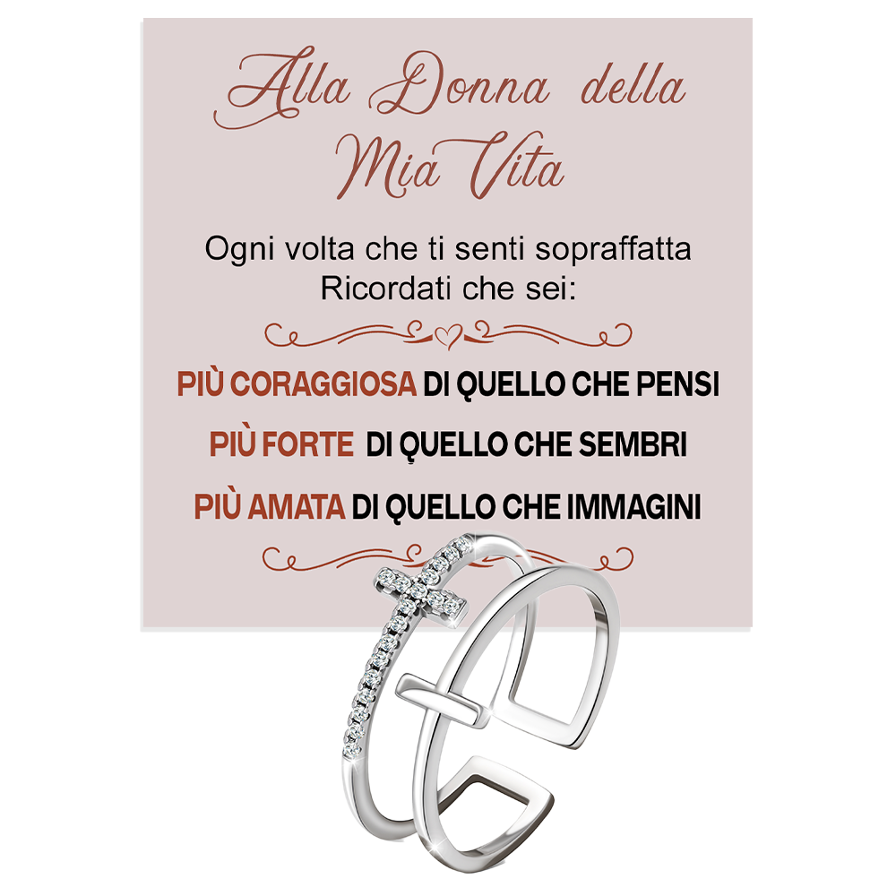 Anello da Donna in Argento Sterling 925 Per la donna della mia vita - Croce