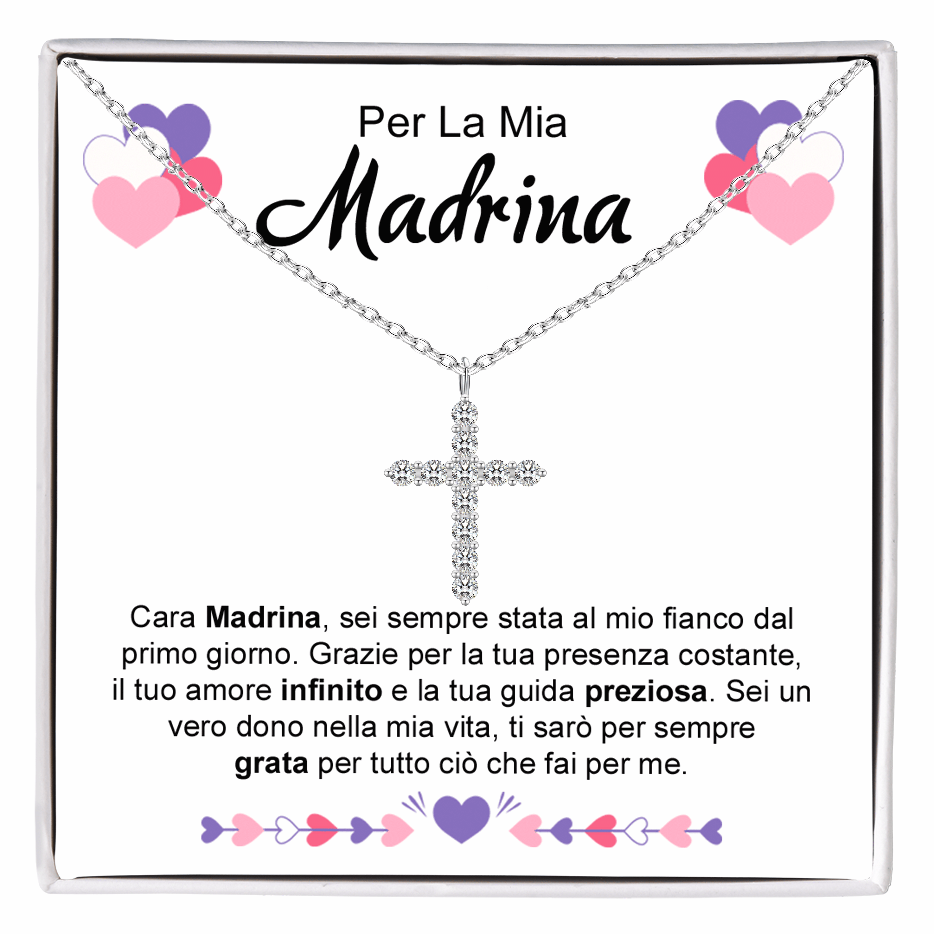 Collana Croce Argento sterling 925 - Per La Mia Madrina