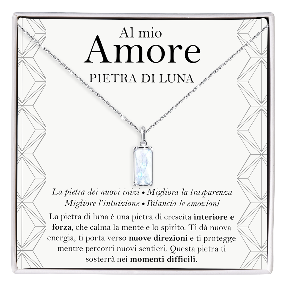 Collana Pietra di Luna Rettangolare in Argento Sterling 925 - Al mio Amore