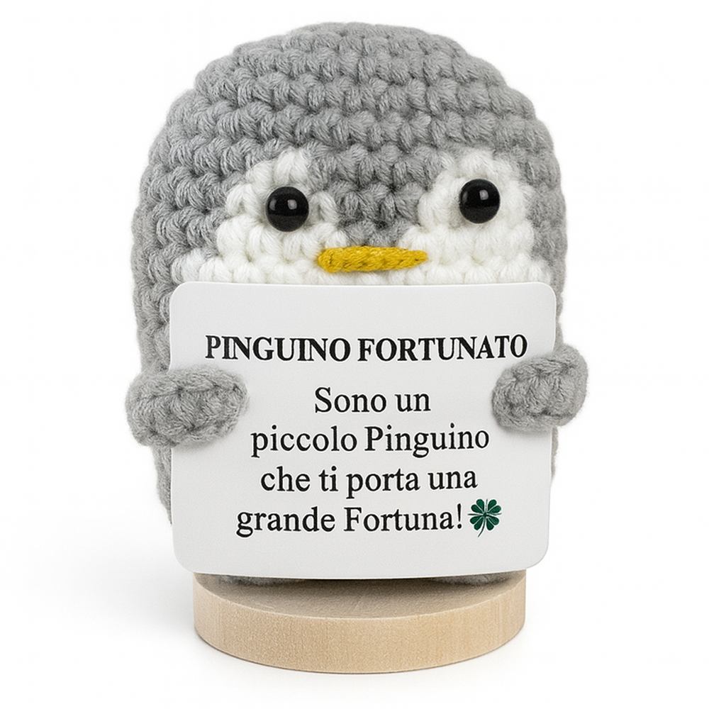 Peluche Crochet Con base in legno - Pinguino Fortunato