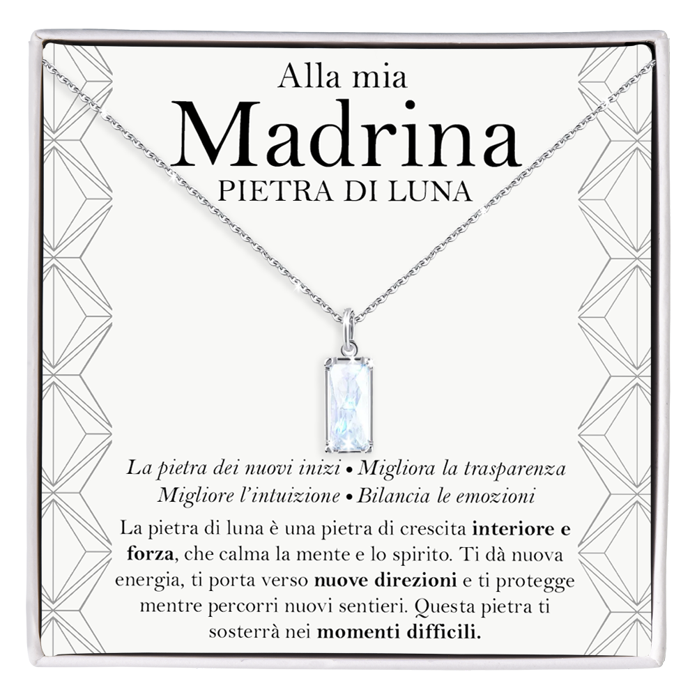 Collana Pietra di Luna Rettangolare in Argento Sterling 925 - Alla mia Madrina