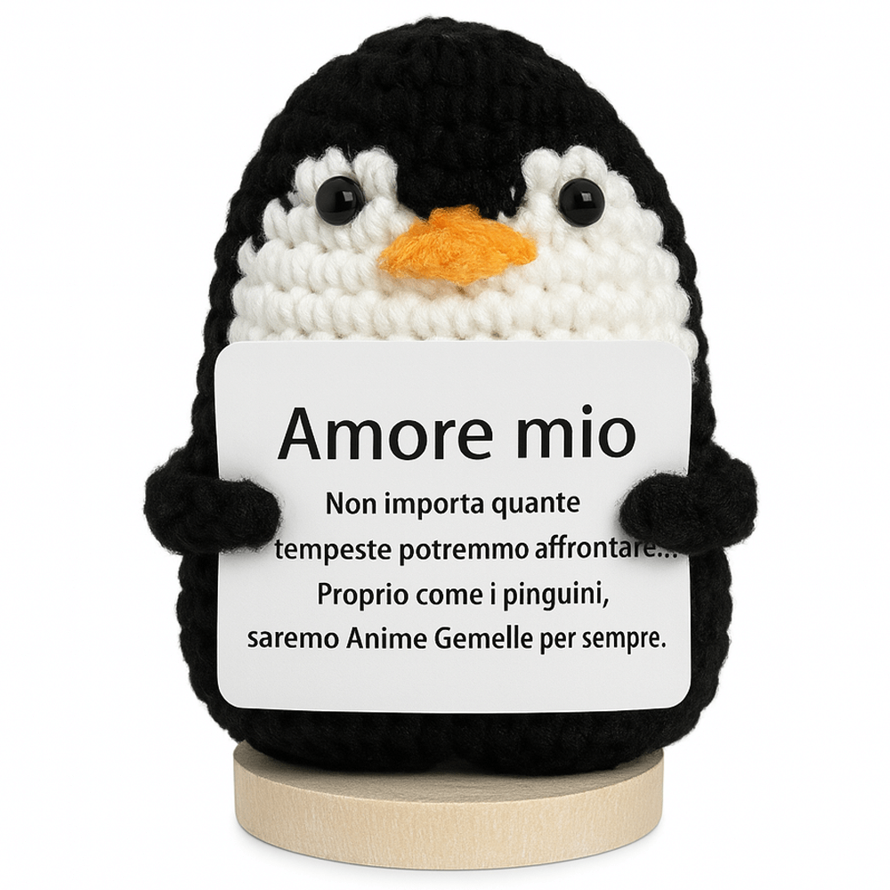 Peluche Crochet Con base in legno - Pinguino Amore mio