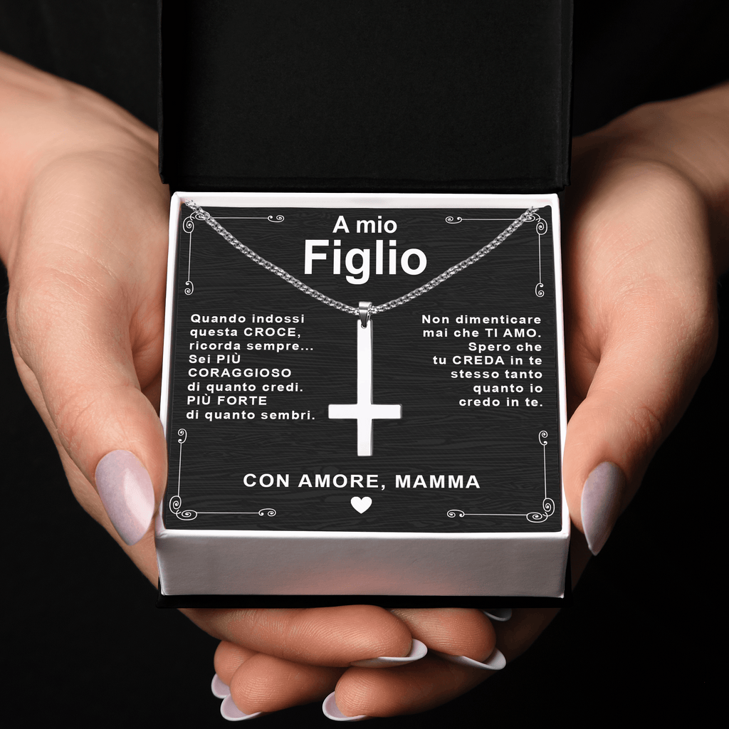 Collana Croce al Rovescio - A Mio Figlio, con Amore Mamma.