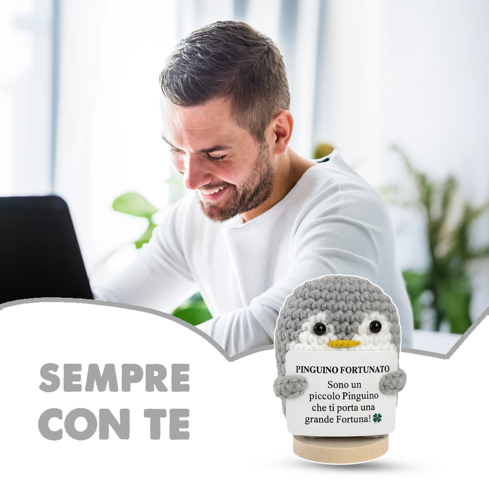 Peluche Crochet Con base in legno - Pinguino Fortunato