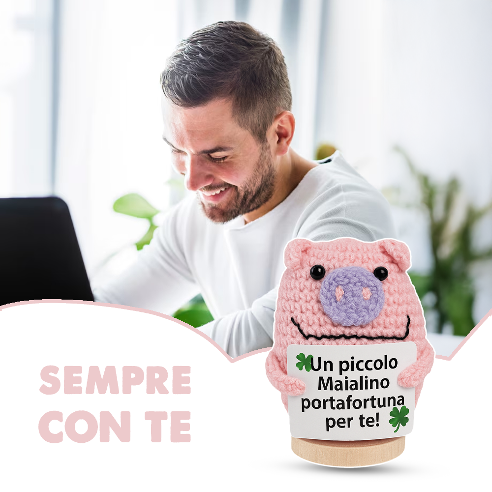 Peluche Crochet Con base in legno - Maialino Portafortuna